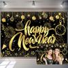 10x8ft 2026 Happy New Year Backdrop Black Gold Countdown Clock Fireworks Background for Photography Luxury New Year's Eve Party Decoration Banner Christmas Family Dinner Photo Booth Banner Props view 1