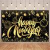 10x8ft 2026 Happy New Year Backdrop Black Gold Countdown Clock Fireworks Background for Photography Luxury New Year's Eve Party Decoration Banner Christmas Family Dinner Photo Booth Banner Props view 2
