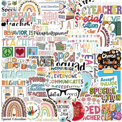 50pcs Special Education Stickers,Vinyl Waterproof Water Bottles Laptop Scrapbooking Notebooks Cars Bumpers Bikes Guitar Phone Travel Snowboard for Kids Teens(Special Education)