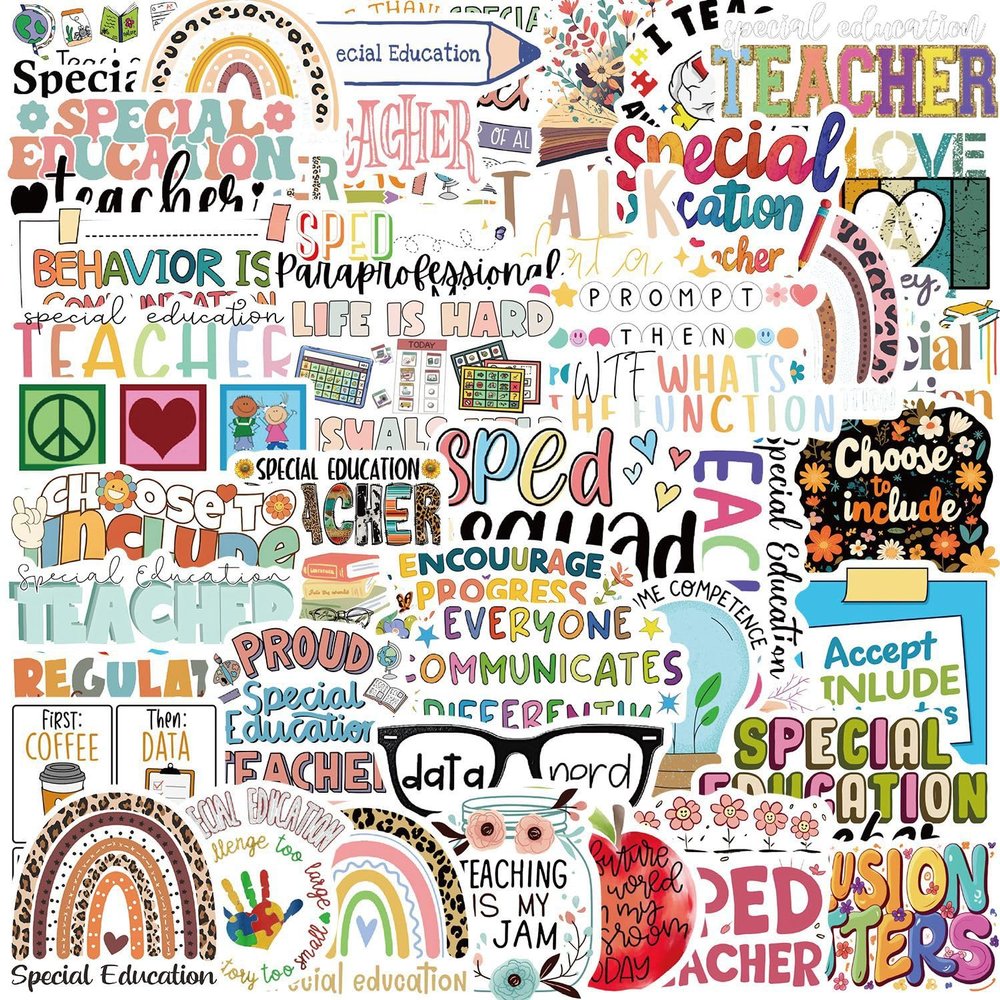 50pcs Special Education Stickers,Vinyl Waterproof Water Bottles Laptop Scrapbooking Notebooks Cars Bumpers Bikes Guitar Phone Travel Snowboard for Kids Teens(Special Education)