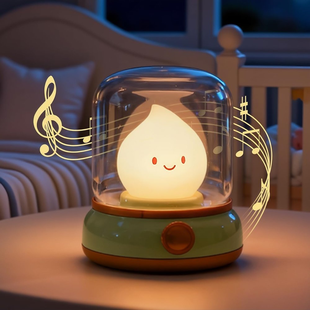 BANDIANCY Cute Smiley Night Light with White Noise, Vintage Flickering Flame Lamp, USB Rechargeable Dimmable Sleep Timer, Cozy Lamp Sleep Aid Sound Machine for Bedroom