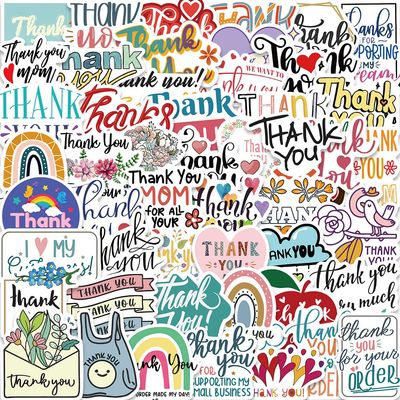50Pcs Thank You Stickers Inspirational Vinyl Decals for Kids Boys Girls, Cute Stickers for Water Bottles Laptop Phone Scrapbook Guitar Luggage Skateboard DIY Collectors Lovers...(Thanks You)