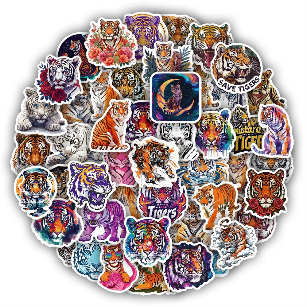 100 PCS Tiger Stickers for Kids Teens Adults, Cute Jungle Animal Sticker Pack, Waterproof Stickers for Laptop, Water Bottle, Scrapbook, Gifts, Party Favors and Decor