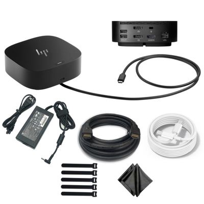 HP USB-C Dock G5 5YH26AV#ABA- Multiport Docking Station for Laptop Dual Monitor and Charging Bundle, w/ 120W Power Adapter, HDMI Cable, USB-C Cable, 2pcs Fiber Cloth, 5pcs Cable Ties