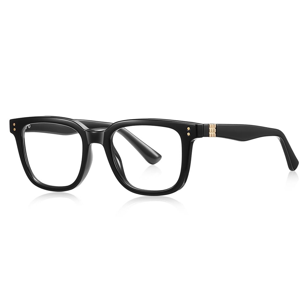 weiyuchen Classic Big Glasses Frame Men Tr90 Square Glasses Anti Blue Light Male Retro Spectacles Acetate Temple (black with clear)