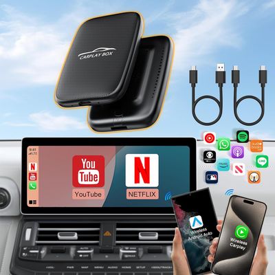 2025 Upgraded Wireless Carplay and Android Auto Dongle Support Netflix /YouTube, CarPlay Ai Box with USBA-C and USBC-C Cable for iPhone Android,Convert Wired to Wireless Car Play Stream to Your Car