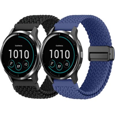 22mm Quick Release Watch Band Compatible with Garmin Venu 4 45mm/Venu 3/Venu 2/Vivoactive 4 45mm Watch Bands, 2 Pack Magnetic Braided Soft Nylon Straps for Forerunner 265/255 Women Men