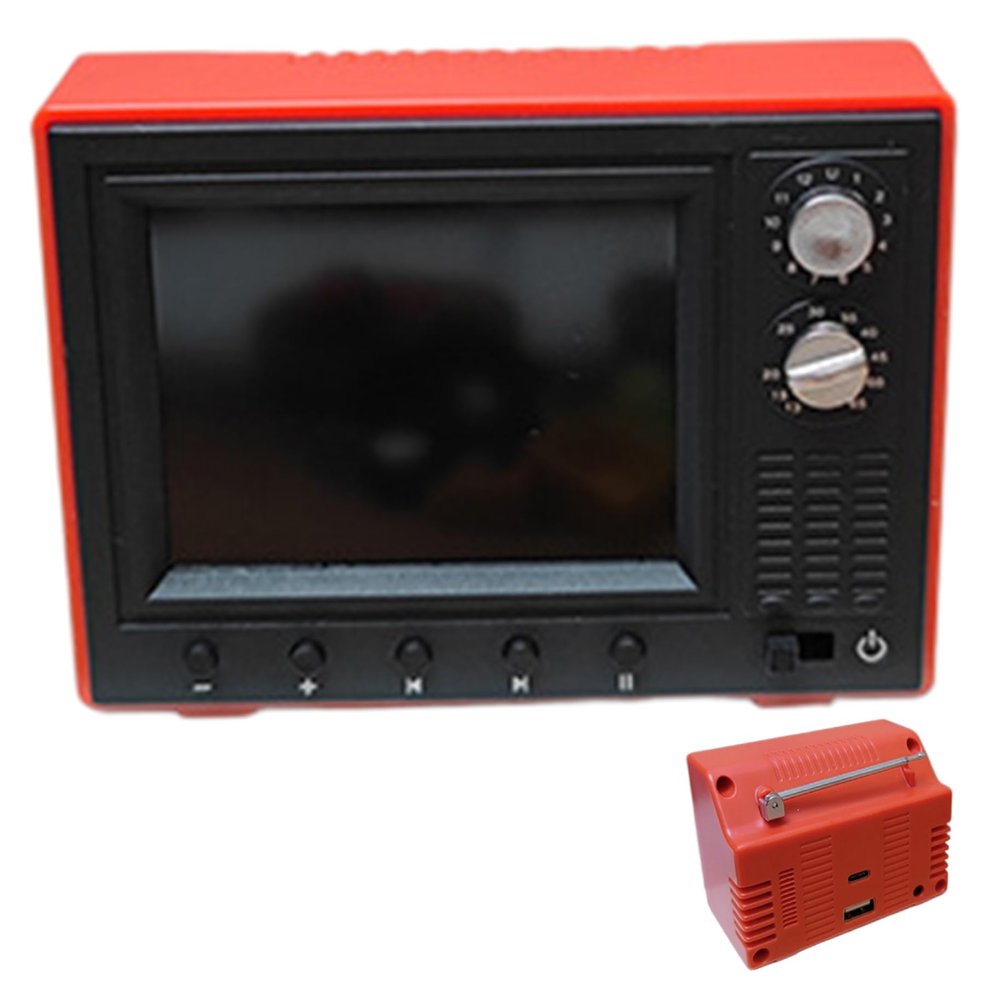 Dollhouse TV 1:12 Scale USB Rechargeable Mini TV Toy That Can Play Video with LCD Screen & 180 Rotatable Antenna Dollhouse Furniture for DIY Setting Red Toys and Games.-