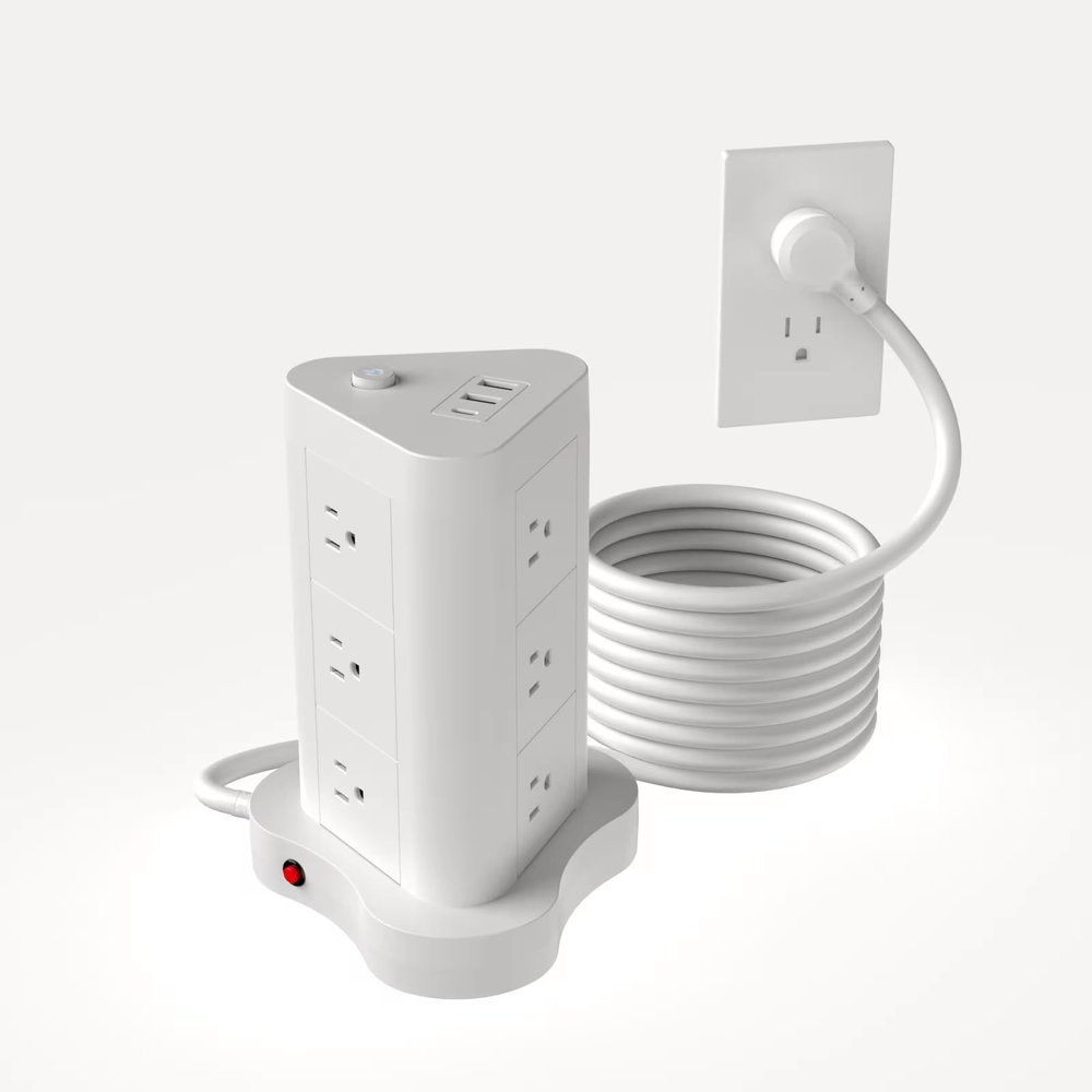5ft Tower-Shaped Flat 45 Plug with USB/USB-C Ports, 12 AC sockets Power Strip, Surge Protection Strip with 2 USB and 1 US