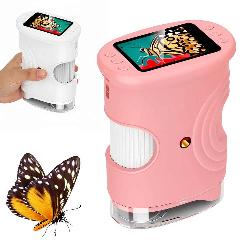 1000X Handheld Digital Microscope for Kids, 2026 New Portable Pocket Microscope with 2.0" Screen, Rechargeable Mini Scope Magnifying Glass Educational Science Kit (Pink)