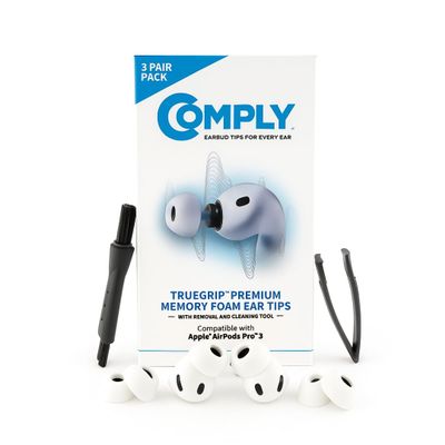 Comply TrueGrip | Premium Memory Foam Replacement Earbud Tips for Apple AirPods Pro Gen 3 | Long Lasting Comfort, Secure Fit, Superior Noise Isolation| White (Large) (3 Pairs)