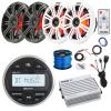 JBL PRV-175 Marine Gauge Style Bluetooth AM/FM Receiver, 4X 6.5 195 Watt Peak Power Multicolor LED Speakers, Charcoal and White Grilles, Wire, LED Remote, 4-Channel Amplifier w/Kit, USB Adapter view 1