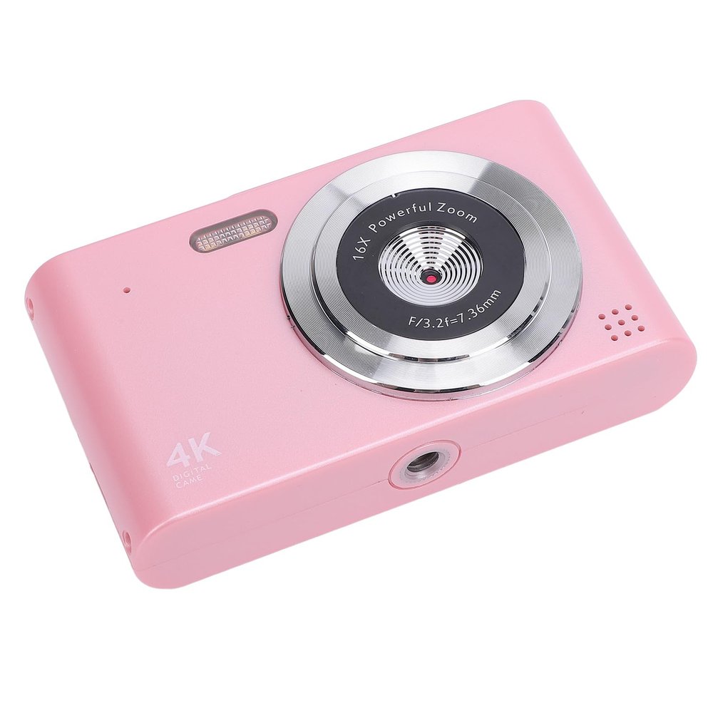 Brrnoo Digital Camera, Kids Digital Camera with Flash 16x Zoom 4K 48MP 2.4 Inch IPS Screen Anti Shake Video Recording Compact 4K (Rosy)
