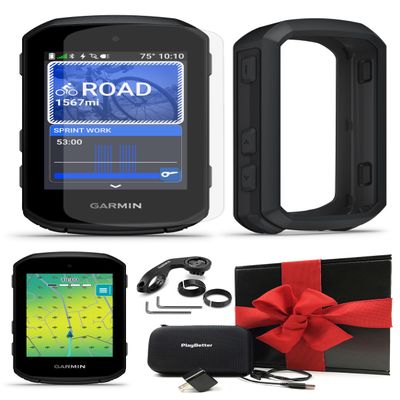 Garmin Edge 550 Compact GPS Cycling Computer Gift Box Bundle - Vivid Color Display, Training & Performance Insights with PlayBetter Silicone Case (Black), Screen Protectors, Wall Adapter & Hard Case