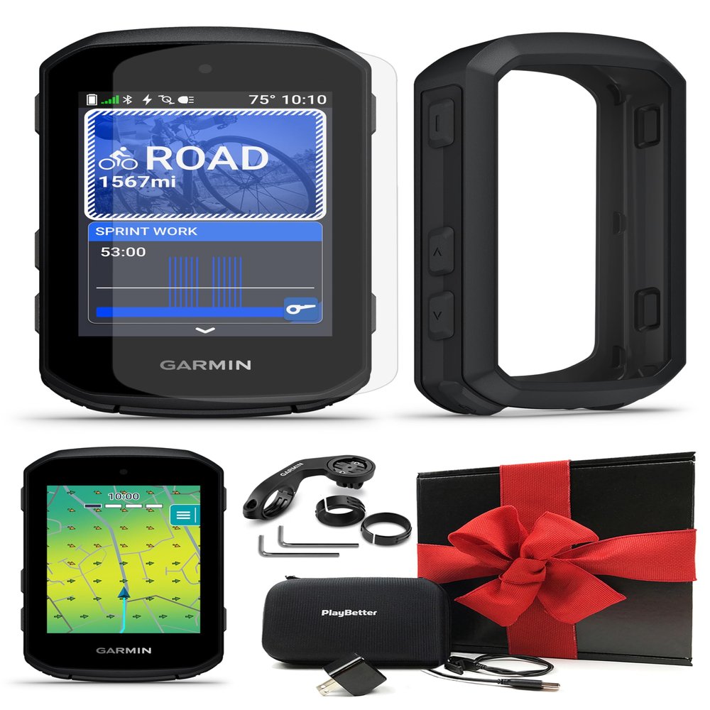 Garmin Edge 550 Compact GPS Cycling Computer Gift Box Bundle - Vivid Color Display, Training & Performance Insights with PlayBetter Silicone Case (Black), Screen Protectors, Wall Adapter & Hard Case