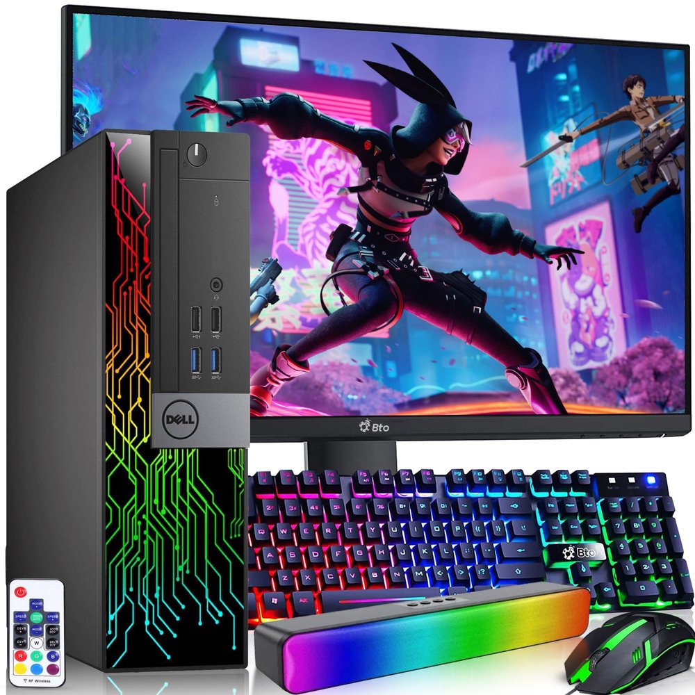 Dell RGB Gaming Desktop Computer PC - Intel Core i7-6th Gen - 16GB DDR4 RAM - 512GB SSD - New 24" Monitor - GeForce GTX 1050 Ti - RGB Keyboard & Mouse - RGB Sound Bar - WiFi - Windows 11 Pro (Renewed)