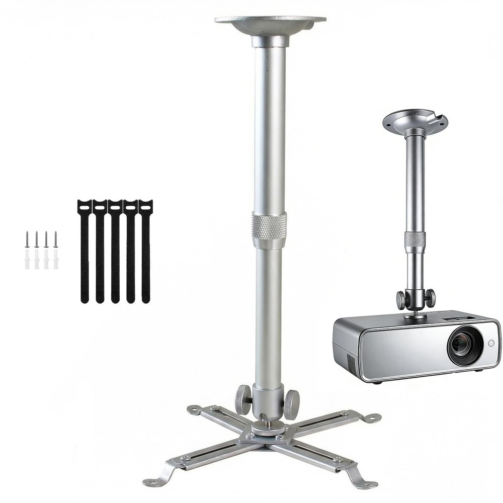 DAWASAPAT Projector Ceiling Mount with New Gimbal, Adjustable Length Projector Mount, -Inch Screw, Compatible with Most Projectors, Ceiling/Wall Use with Adjustable Angle (Dark) (Silver)