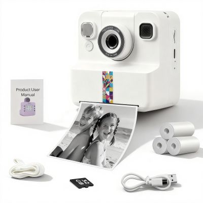 Cute Instant Print Camera for Kids  Perfect Birthday for Girls and Boys Age 3-12, Fun HD Digital Video Camera Toy with 32GB SD Card, (A30, White)