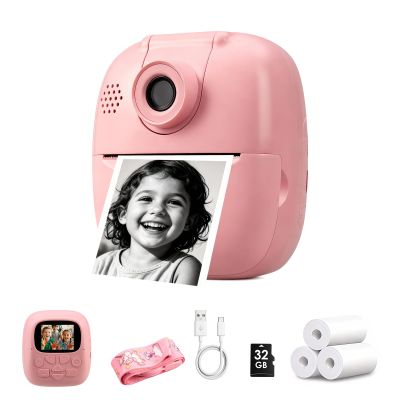 Cute Instant Print Camera for Kids  Perfect Birthday for Girls and Boys Age 3-12, Fun HD Digital Video Camera Toy with 32GB SD Card, Pink (A19, Pink)