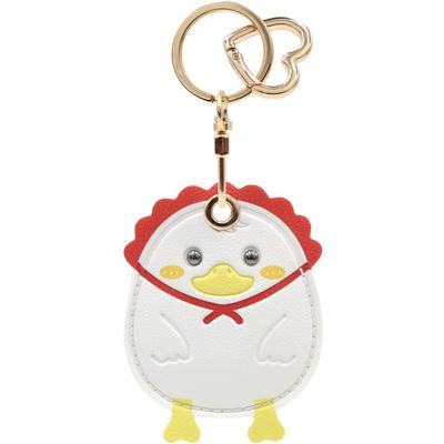 MC Fashion PU Leather Keychain Holder Compatible with AirTag, Cute Duckling GPS Tracker Case Charm Key Ring (White/Red)