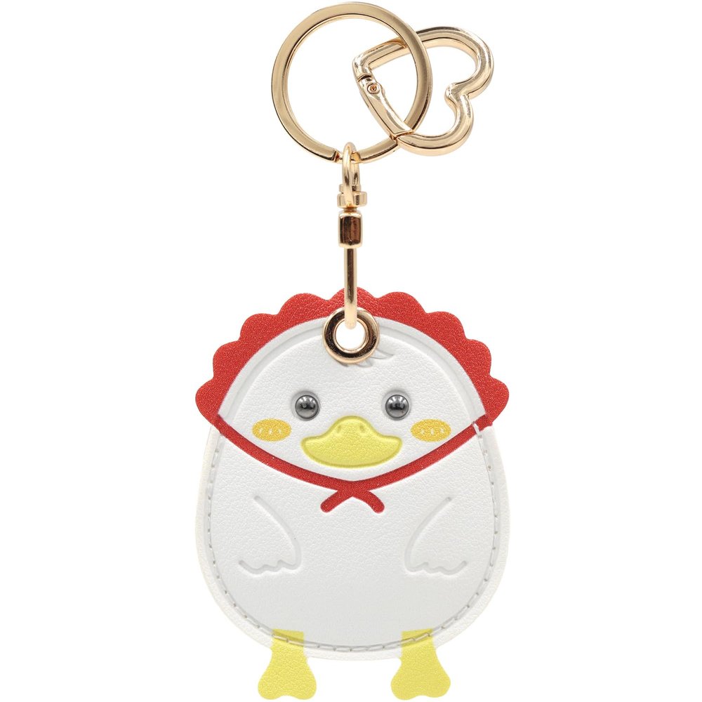 MC Fashion PU Leather Keychain Holder Compatible with AirTag, Cute Duckling GPS Tracker Case Charm Key Ring (White/Red)