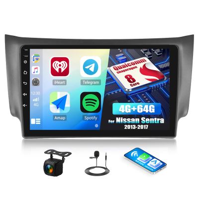 8 Core Qualcomm 4G+64G Android 15 Car Stereo for Nissan Sentra 2013-2017 with Wireless Carplay and Android Auto, 9 inch IPS Touchscreen Head Unit DSP Bluetooth 5.1 WiFi GPS SWC Backup Camera