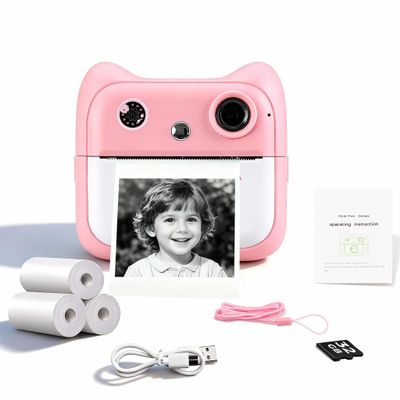 Cute Instant Print Camera for Kids  Perfect Birthday for Girls and Boys Age 3-12, Fun HD Digital Video Camera Toy with 32GB SD Card, Pink (A25, Pink)