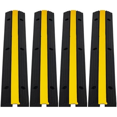 4 Pack of 1 Channel Cable Protector Ramp, Rubber Cable Ramp with 22046 Lbs Load Capacity, Heavy Duty Floor Wire Cord Cover, Driveway Traffic Speed Bump for Asphalt Concrete Gravel