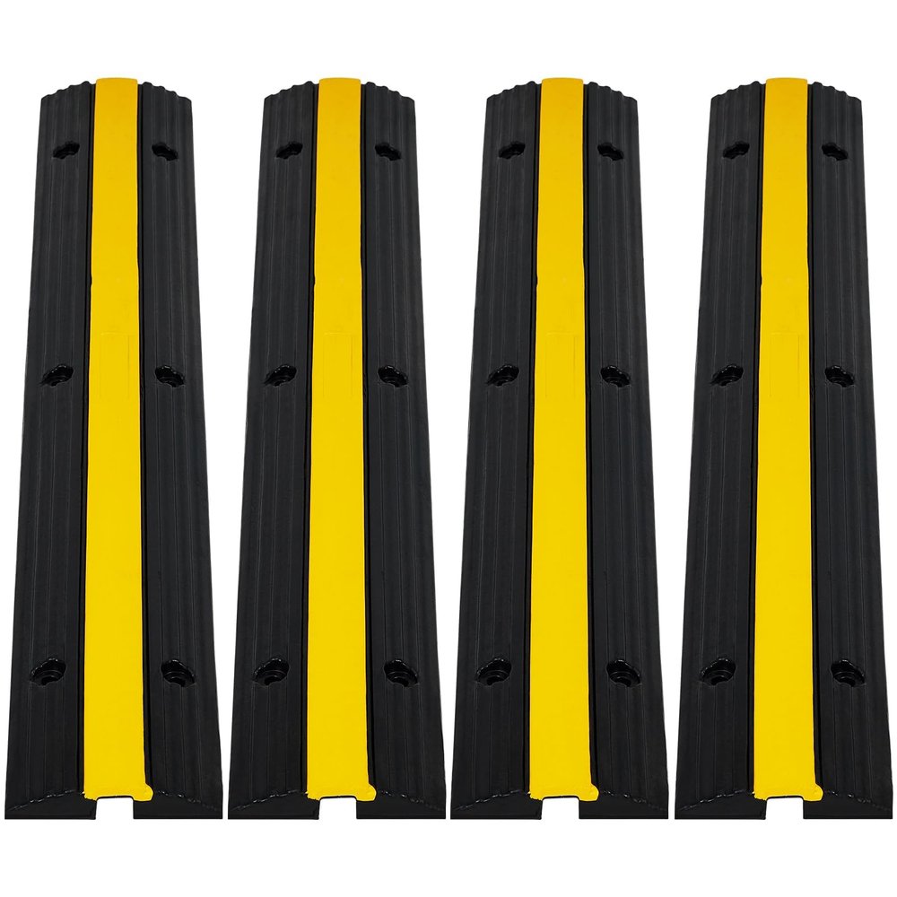 4 Pack of 1 Channel Cable Protector Ramp, Rubber Cable Ramp with 22046 Lbs Load Capacity, Heavy Duty Floor Wire Cord Cover, Driveway Traffic Speed Bump for Asphalt Concrete Gravel
