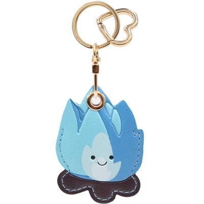 MC Fashion PU Leather Keychain Holder Compatible with AirTag, Creative Flame GPS Tracker Case Charm Key Ring (Blue)