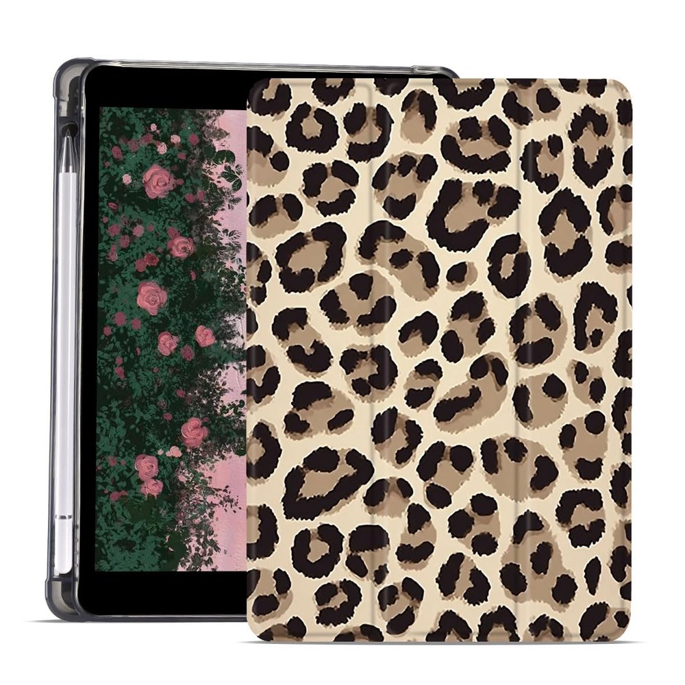 AdorableWhimsy Animal Print Case for iPad 9th/7th/8th Generation(2021/2020/2019 10.2 Inch) Aesthetic Leopard Print Design Leather Protective Case Foldable Soft Back Cover with Pencil Holder