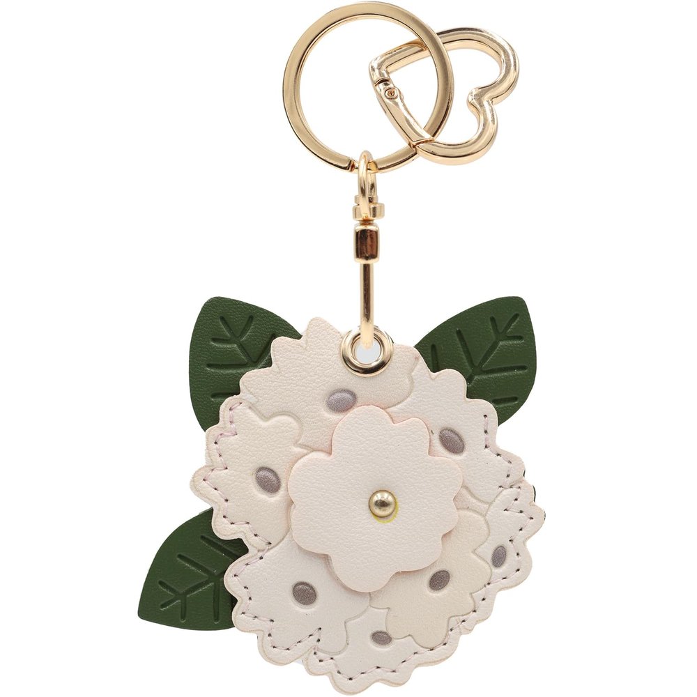 MC Fashion PU Leather Keychain Holder Compatible with AirTag, Hydrangea Floral Key Ring Charm Tracker Case (White)