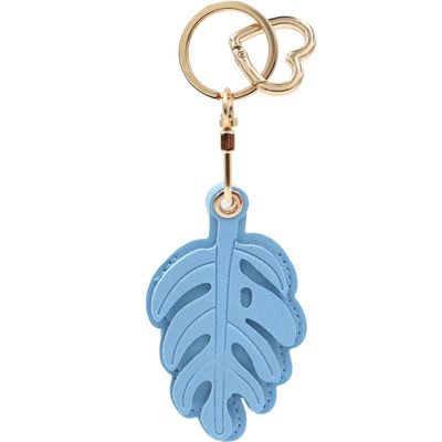 MC Fashion PU Leather Keychain Holder Compatible with AirTag, Creative Leaf GPS Tracker Case Charm Key Ring (Blue)