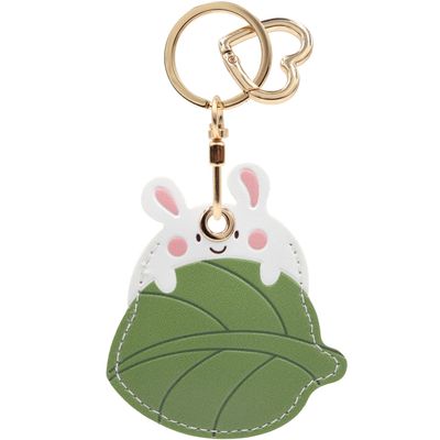 MC Fashion PU Leather Keychain Holder Case Compatible with AirTag, Cute Cartoon Panda GPS Tracker Case Charm Key Ring (Rabbit)