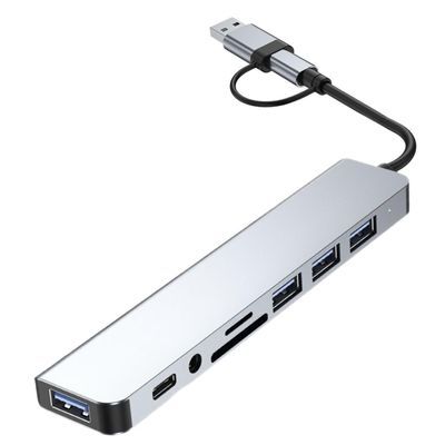 Kisangel Multi-Port USB Hub Expander with Type-C and USB Ports High-Speed Data Transfer Dock with Memory Card Reader and Audio Jack Advanced Chip Protection for Laptop