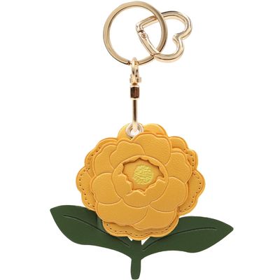 MC Fashion PU Leather Keychain Holder Case Compatible with AirTag, Peony Flower GPS Tracker Case Charm Key Ring (Yellow)