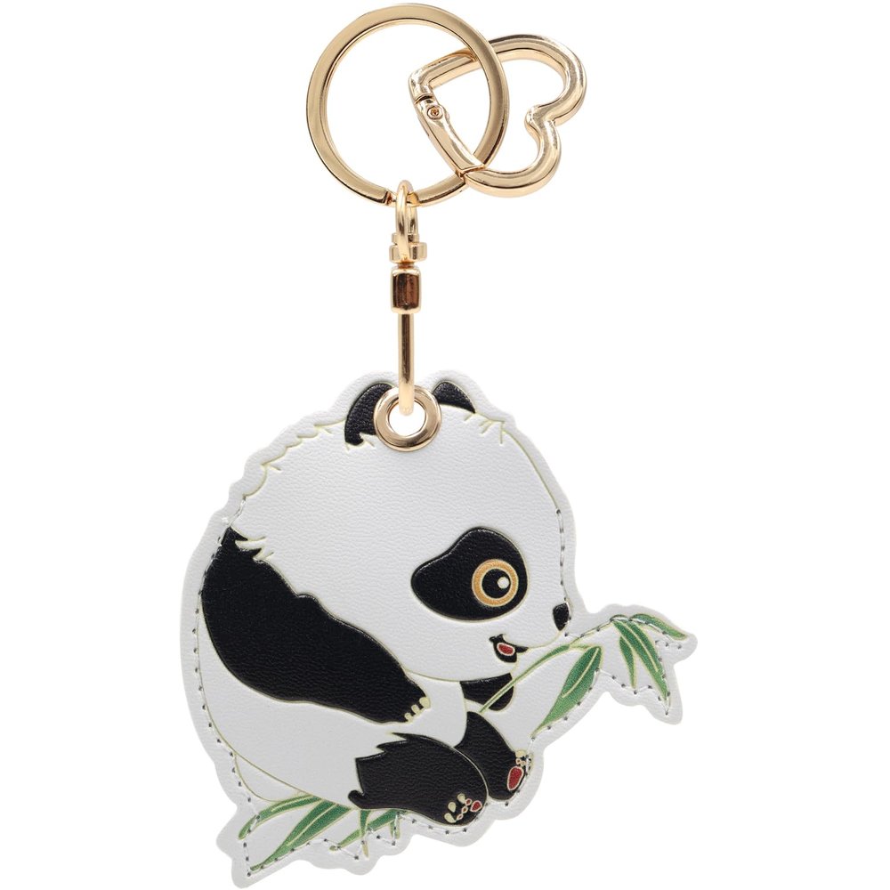 MC Fashion PU Leather Keychain Holder Case Compatible with AirTag, Cute Cartoon Panda GPS Tracker Case Charm Key Ring (Panda#1)
