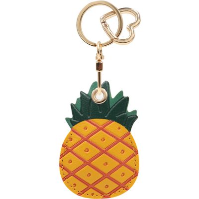 MC Fashion PU Leather Keychain Holder Case Compatible with AirTag, Cute Leaf and Fruit-Themed Charm Key Ring (Pineapple)