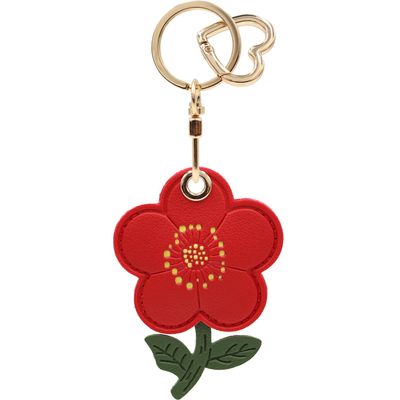 MC Fashion PU Leather Keychain Holder Compatible with AirTag, Cute Sunflower GPS Tracker Case Charm Key Ring (Flower/Red)