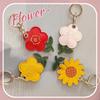 MC Fashion PU Leather Keychain Holder Compatible with AirTag, Cute Sunflower GPS Tracker Case Charm Key Ring (Flower/Red) view 3