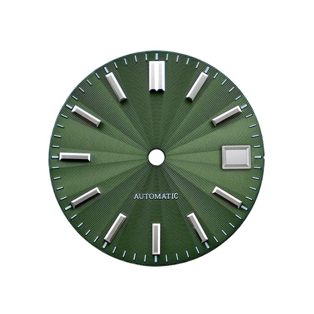 28.5mm Sunburst Dial Refraction No Lume For NH35 NH36 Movement Watch Accessories Classic 3 O'clock Date/no Date(Olive green,No date no logo)