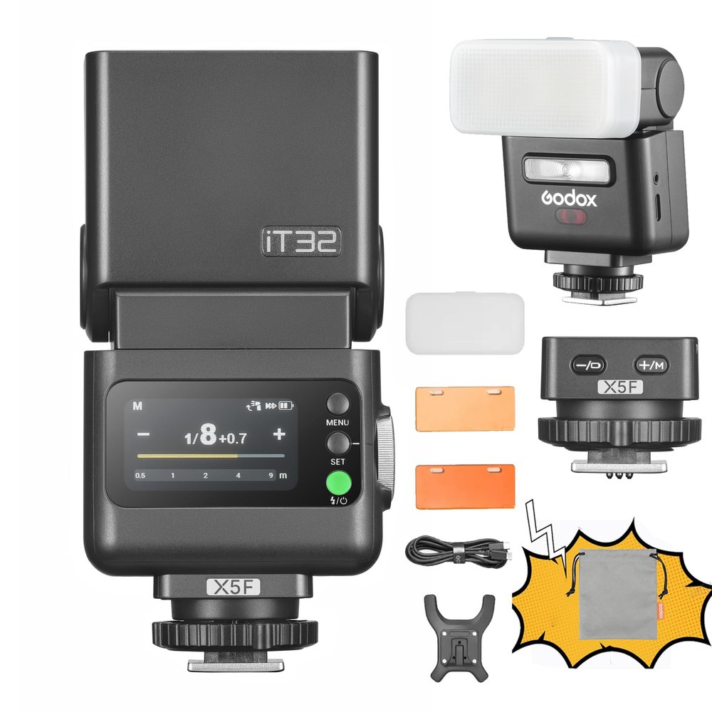 GODOX IT32 TTL Camera Flash with X5 Wireless Flash Trigger,Compatible with X3,X3Pro,XPro,XProII,X2T,2.4GHz Receiver,with Reflector and Diffuser(for Fuji)