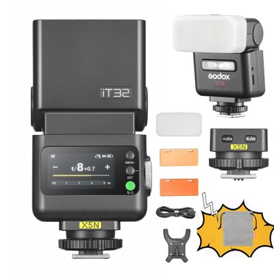 GODOX IT32 TTL Camera Flash with X5 Wireless Flash Trigger,Compatible with X3,X3Pro,XPro,XProII,X2T,2.4GHz Receiver,with Reflector and Diffuser(for Nikon)