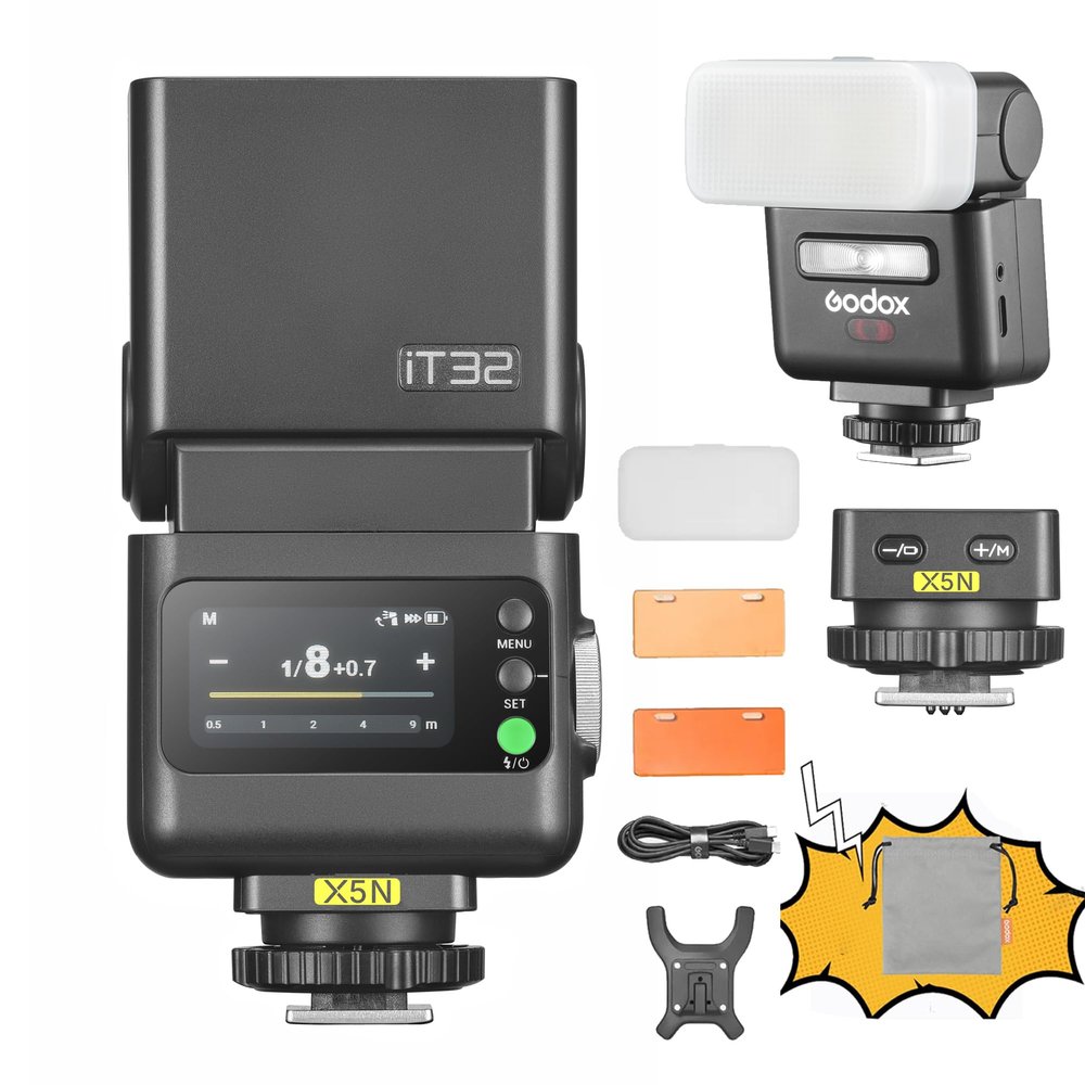 GODOX IT32 TTL Camera Flash with X5 Wireless Flash Trigger,Compatible with X3,X3Pro,XPro,XProII,X2T,2.4GHz Receiver,with Reflector and Diffuser(for Nikon)
