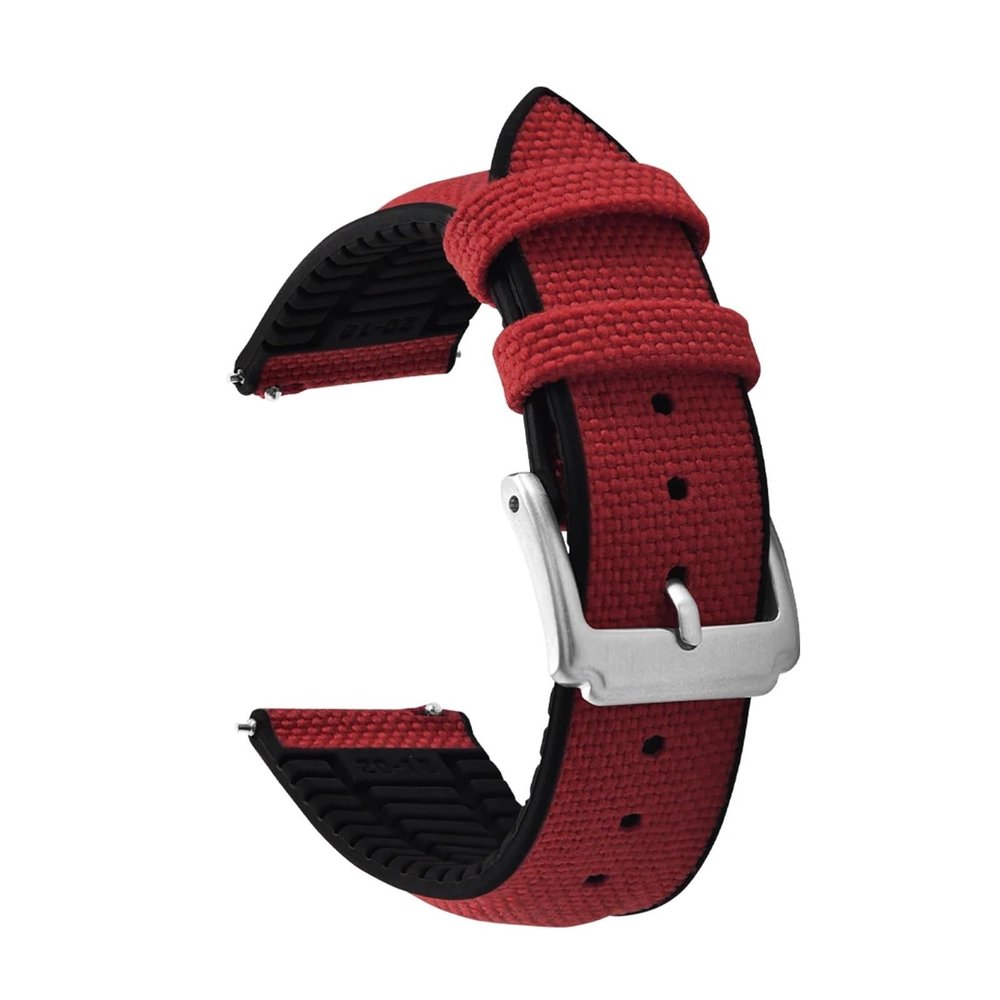 18mm 19mm 20mm 21mm 22mm Quick Release Elastic Nylon Watch Strap Unisex Soft Silicone WatchBand Sailcloth Sport Bracelets(Black-Red,21mm)
