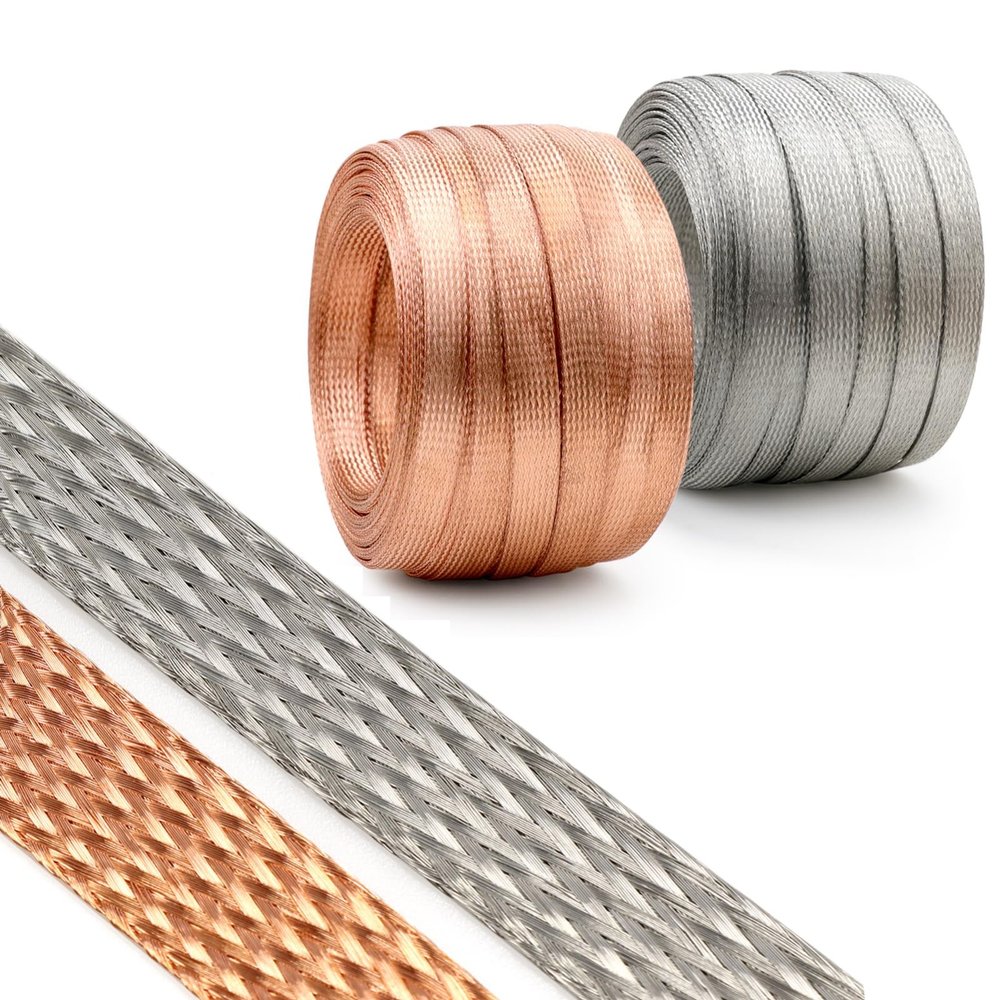 Dense Copper Braided Shielding Sleeve, Flexible Tinned Copper Mesh Tube, Safety Sheath for EMI Protection, Grounding, Heat Dissipation & Cable Management, 228mm, 25FT/50FT/100FT(25ft,18mm)