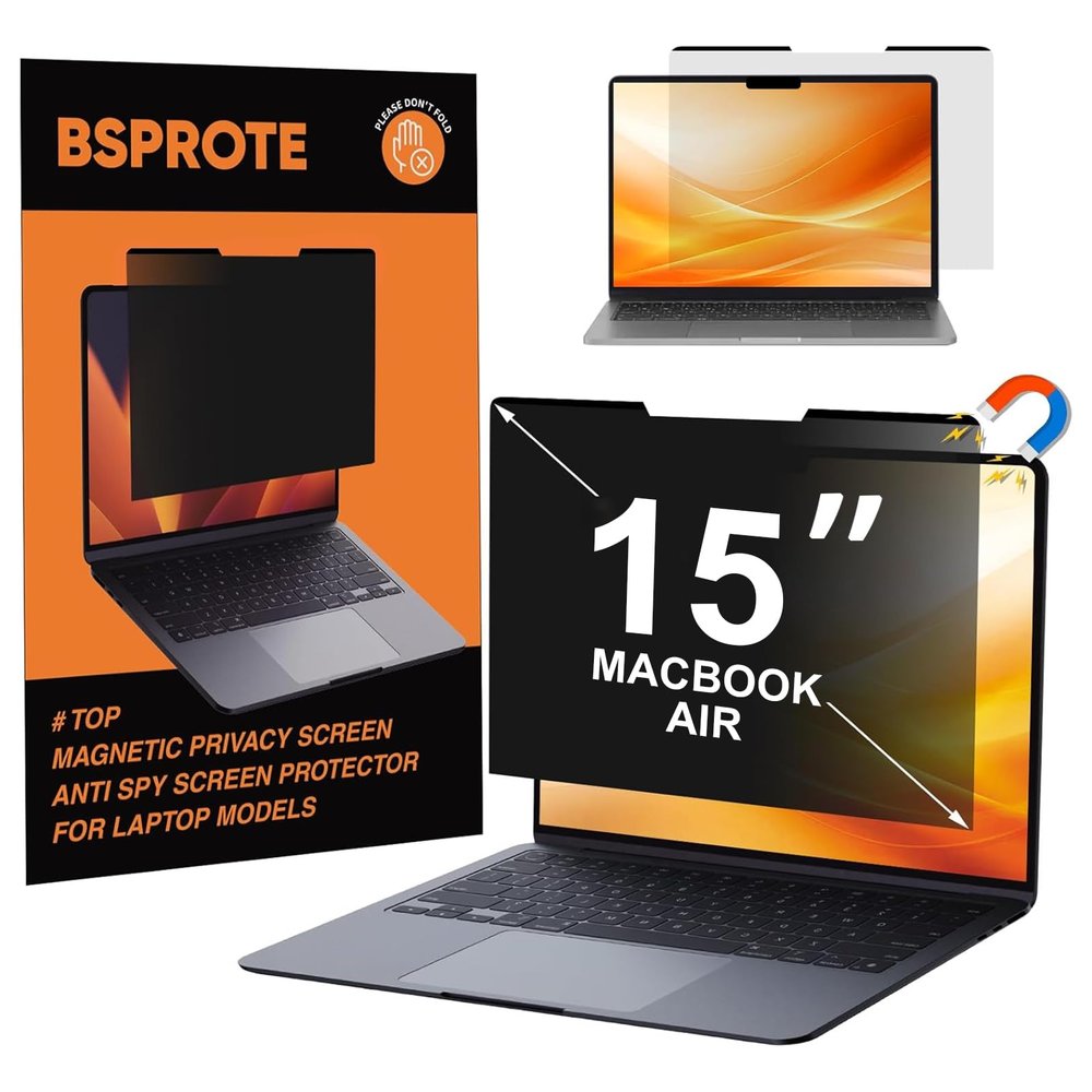 BSPROTE Magnetic Privacy Screen for MacBook Air 15-inch (2023-2025, M2, M3, M4), Reduce Eye Strain Laptop Privacy Screen Shield and Protector for Mac 15.3-inch (Model A2941 A3114 A3241)