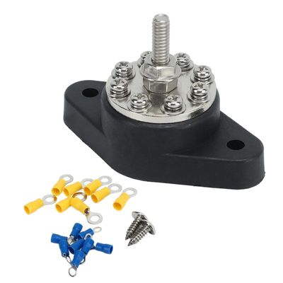 Distribution Block 1/4in M6 8 Terminal, 12V 48V Diution Stud Junction Post, less Steel Marine Bus Bar for Car RV Truck Solar Cells Electl Equipment
