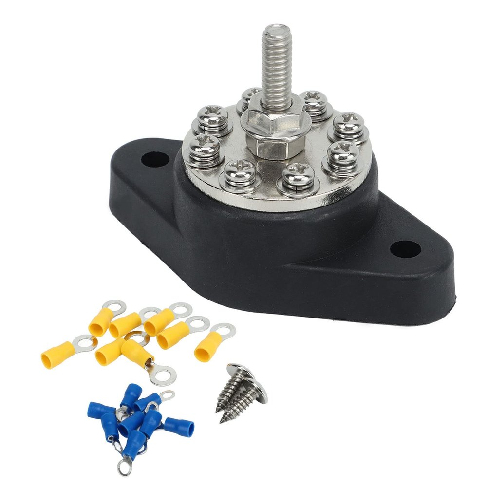 Distribution Block 1/4in M6 8 Terminal, 12V 48V Diution Stud Junction Post, less Steel Marine Bus Bar for Car RV Truck Solar Cells Electl Equipment