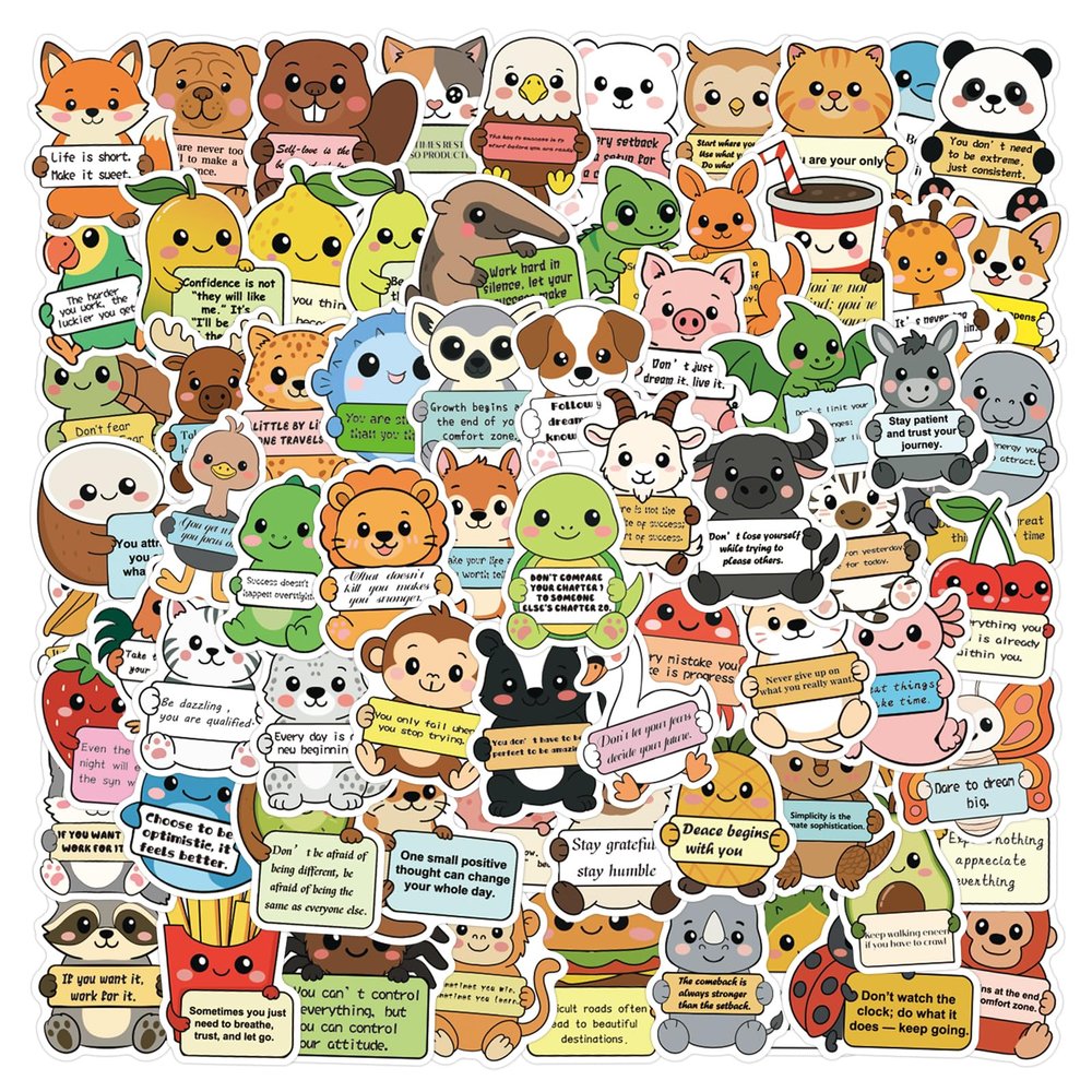 120Pcs Emotional Support Animal Stickers - Waterproof Vinyl Affirmation Sticker Pack for Kids, Teens, Motivational Quotes Stickers for Mental Health, Water Bottles, Laptops, Phones, Journals